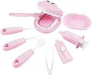 B Baosity Pretend Play Doctor Kits 9Pcs Pretend Play Doctor Kit Toys Examination Tools Toothbrush Toothpaste Kit Imagination Role Kids Children 4 5 Years , Pink