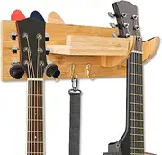 EASIDAYFAN Guitar Wall Mount with Hook- Wooden Guitar Hanger Shelf with Pick Holder, Bamboo Guitar Rack for Acoustic, Electric, Bass, Ukulele, Guitar Accessories