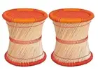 KKSM Handmade Ecofriendly Cane Bar Bamboo Stool Muddha Orange Red Pack of Two