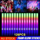 126PCS LED Foam Sticks RGB Thunder Foam Glow Sticks Flashing Light Up Wand Cheer