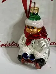 Christopher Radko HERE I GO Blown Glass Ornament Sled Snow Sport 96-186