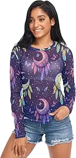 [RPLIFE] Moons Feathers Butterflies Dark Long Sleeve Mesh Tops for Women, See Through Tops for Women Sexy Club S-XXL