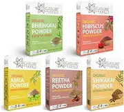 ORGASURE Amla, Reetha, Shikakai, Bhringraj and Hibiscus Powder for Hair Care | Combo Pack of 5 | Each 200g
