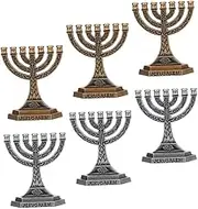 iplusmile 6pcs Antique Jewish Menorah Candlestick Holder Branch Decorative Taper Sticks for Hanukkah Shabbat Retro Judaica Home Decor for Living Festive Occasions