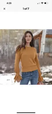 SUNDANCE Aryka Sweater Mustard Cotton Wool Long Sleeves Bow NWT’S Small