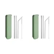 2x 5pc Appetito Stainless Steel Straw Set Reusable Drinking Utensil w/ Case Asst