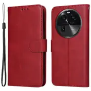 Leather Case for Oppo Find X6 Calf Texture Wallet Stand Shockproof Cell Phone Cover with Strap