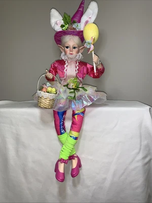 Cynthia Rowley EASTER FAIRY Shelf Sitting Doll Pixie Elf 17" Tall Poseable Bunny