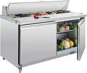 Polar U-Series Double Door Prep Counter Fridge, 527 Liter Capacity, Silver