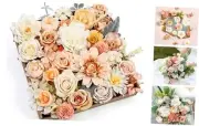 Artificial Flowers Rose 32pcs Silk Mix Peony Daisy Hydrangea Champagne Powder