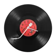 European Retro Nostalgic Ultra-Quiet Clock Vinyl Record Personality Wall Clock Cafe Bar Decorative Wall Clock Black red
