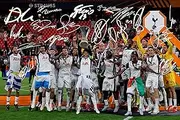RJR PRINTS Tottenham Hotspur 2025 Europa League Final Winning Team Signed 12x8 Inch Montage Autograph Photo Print WIth Pre Printed Signatures Which Would Make A Superb Gift For Any Fan.