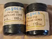 Lot of 2 Black Polytex Twist 120 Macrame Cord 110 yard Spool New In Package