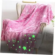 Glow in The Dark Blanket for Girls Birthday Purple Pink Moon Star Soft Throw