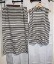 NWT XL LOFT Multicolor Pull On Textured Stripe Midi Skirt & Sleevless Mock neck