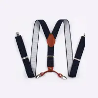 在飛比找momo購物網優惠-【拉福】3.5CM吊帶四夾紳士吊帶(深藍底白點)