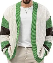 [Generic] Men's Color Block Striped Cardigans Male Long Sleeve Knitwear Sweater Striped Knit Open Front Cardigan for Men