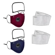 Catzon 2 Packs Kid Face Mask with Detachable Eye Shield Protective Breathable Face Mask-Wine Red+Blue