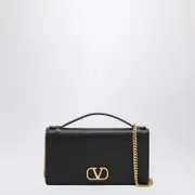 [Valentino Garavani] Black leather wallet with shoulder strap One size Black