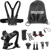 13-in-1 Action Camera Accessories Kit for Gopro 12 Hero Hero12 Hero11 Hero10 Hero9 with Shoulder Storage Bag, Motorcycle Chest Strap Helmet Chin Strap Mount for GoPro Hero, Clip Mount for Smartphone