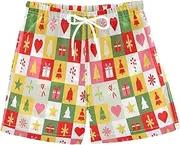 [RPLIFE] Swimming Shorts for Boys, Anti-Chafe Swim Trunks Boys 2 T, Geometric Christmas Squares