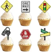 18pcs Glitter Traffic Light Sign Dessert Cupcake Pick for Cute Reptile Theme Decor Supplies Men Women Happy Birthday Party Decorations