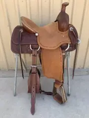 Western Brown Leather Hand Carved Ranch Cutter Saddle with Leather Strings 59