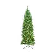 Costway 2.1M Pre Lit Slim Christmas Tree LED Xmas Tree PVC Hinged Home Outdoor Xmas Decoration