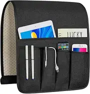 [NB] Sofa Armrest Organize remote holder bedside caddy organizer with 5 pockets，non-slip couch remote control holder couch armchair caddy accessories (black, 35"x12.4")