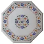Marble Coffee Table Top Floral Pattern Inlay Work Drawing Room Decor Side Table