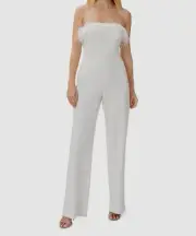 $296 Aidan Mattox Women's White Feather Wide-Leg Strapless Jumpsuit Size US 8