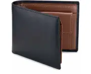 Men's Leather Wallet with Coin Pocket Flip Up ID Window RFID Blocking Slim Bifold Credit Card Front Pocket Wallet (Brown)