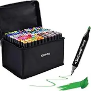 120 Colors Dual Tips Art Twin Sketch Markers,PIOGHAX Permanent Alcohol Brush Markers Set Coloring Art Markers with Case for Sketching, Adult Coloring Books and Illustration…