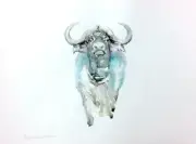 Buffalo, Animal, Watercolor artwork, Handmade, Original painting on paper