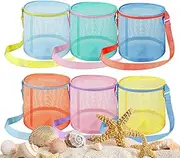 [Generic] Mesh Beach Bag,Beach Sand Toy Bag - 6 Pack Waterproof Zipper Boho Foldable Lightweight Travel Vacation Pouch For Fishing Vacation Spa Tennis