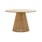 Pedie Round 120cm Natural Solid Teak Wood Slat Dining Table