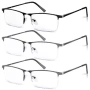 3-Pack Reading Glasses for Men, Lightweight Metal 2pcs Gray+1pcs Black 1.5 x