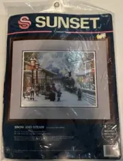 1995 Sunset Snow and Steam Victorian Train Town Crewel Embroidery Kit