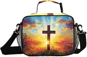 Cross Sunset Landscape Insulated Lunch Box for Women Men - Ideal for Work, Picnics - Includes Adjustable Shoulder Strap