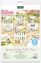 Katy Sue Spring Garden Picket Fence Card Making Kit. Contains 8 Shaped Cards, 3 Sheets of Die Cut Decoupage, Adhesive Foam Pads, Background Scenes, Instructions & 8 Envelopes for Card Making Supplies