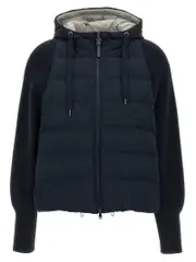 [Brunello Cucinelli] Brunello Cucinelli-Two-Material Puffer Jacket Puffer Jackets Blu-Donna 38IT