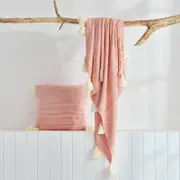 CottonMore 100% Cotton Tassel Knitted Blanket 130x180cm Sofa Bed Home Decor Throw Rug - Pink