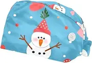 [CWAGFEQZ] 2-Pc Bouffant Nurse Hats,Scrub Cap Adjustable Scrub Hats with Sweatband,Snowman Heart Snowflake