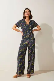 Capture Button Up Jumpsuit - Size 16 - Womens - Palm Print