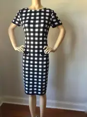 NWT St John Knit dress Size 2 black and white check pattern wool rayon