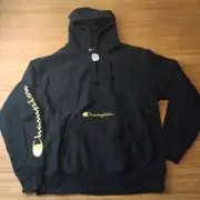 Mens Champion Reverse Weave Black/Gold Embroidered Hoodie Sweatshirt XL