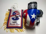 Puerto Rico Mini Boxing Gloves and Boricua Girl Mini Flag FREE SHIPPING