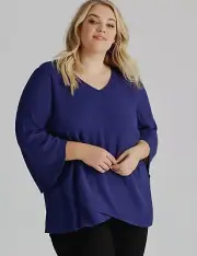 Autograph Top Plus Size 24 Tunic Shirt Blouse Dark Blue 3/4 Bell Sleeve Viscose