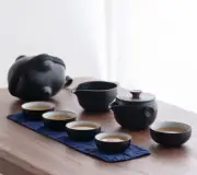 Portable Black Ceramic Tea Set Travel Case Teapot Tea Cup Gaiwan Pot Pitcher