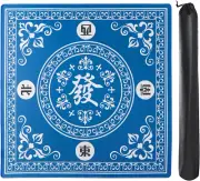 Mahjong Mat,31.5"X31.5" Blue Rubber Anti-Slip Mahjong Table Mat with 3 Dice & Ca